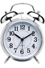 Anubhav Janni Alarm Clock Silver Classic Twin Bell Analog Retro Metal Table With Night Light Loud Ringer Ideal For Bedroom Office Living Room LED Bedside Alarm Students Bedroom (Pack Of 1 Pcs)