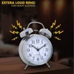 Anubhav Janni Alarm Clock Silver Classic Twin Bell Analog Retro Metal Table With Night Light Loud Ringer Ideal For Bedroom Office Living Room LED Bedside Alarm Students Bedroom (Pack Of 1 Pcs) - Image 7