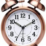 Anubhav Janni Alarm Clock Copper Vintage Brass Twin Bell Table Top With LED Night Light Display Ideal For Bedroom Heavy Sleepers Bedroom Office Function Non Ticking Students (Pack Of 1 Pcs)