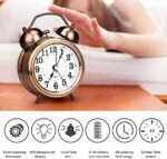 Anubhav Janni Alarm Clock Copper Vintage Brass Twin Bell Table Top With LED Night Light Display Ideal For Bedroom Heavy Sleepers Bedroom Office Function Non Ticking Students (Pack Of 1 Pcs) - Image 4