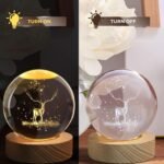 Anubhav Janni  Galaxy Ball Deer 3D Forest Crystal Night Light Kids Glass Lamp Wooden Base Fantasy Decoration Nightlight Bedroom Balls Lamps Ball Light Bedroom Home Office (Pack Of 1 Pcs) - Image 4