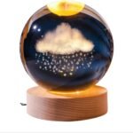 Anubhav Janni Galaxy Ball Rain Cloud 3D Astronaut Climbing Moon Crystal Night Light Wooden Base Office Decoration Birthday Gift Lamp Creative Adults Lamp Solar Boys Girls (Pack Of 1 Pcs)
