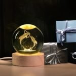 Anubhav Janni Galaxy Ball Fish Moon 3D Crystal Night Light  Dimmable Engraved LED Glass Table Lamp USB Wooden Base Home Decor Office Birthday Gift Kids Bedroom Laser Ball (Pack Of 1 Pcs) - Image 3