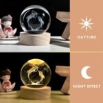 Anubhav Janni Galaxy Ball Fish Moon 3D Crystal Night Light  Dimmable Engraved LED Glass Table Lamp USB Wooden Base Home Decor Office Birthday Gift Kids Bedroom Laser Ball (Pack Of 1 Pcs) - Image 5