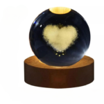 Anubhav Janni Galaxy Ball Heart Desing 3D Crystal Night Light With Wooden Base USB Dimmable LED Glass Lamp Design Bedroom Kids Room Living Room Office Best Decor Office Bedroom (Pack Of 1 Pcs)