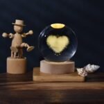 Anubhav Janni Galaxy Ball Heart Desing 3D Crystal Night Light With Wooden Base USB Dimmable LED Glass Lamp Design Bedroom Kids Room Living Room Office Best Decor Office Bedroom (Pack Of 1 Pcs) - Image 3