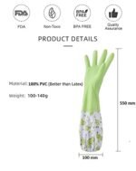 Anubhav Janni With Cotton Hand Glows Reusable Latex Pvc Flock Lined Long Sleeves Gloves Kitchen Dishwashing Gardening Kitchen Laundry Cleaning Gardening Sanitation Dish Washing Laundry (1 Pair) - Image 2