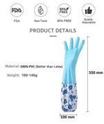 Anubhav Janni With Cotton Hand Glows Reusable Latex Pvc Flock Lined Long Sleeves Gloves Kitchen Dishwashing Gardening Kitchen Laundry Cleaning Gardening Sanitation Dish Washing Laundry (1 Pair) - Image 5