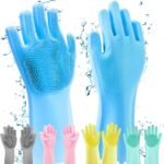 Anubhav Janni Silicone Hand Gloves Magic Dish Washing Gloves Silicon Cleaning Kitchen Dishwashing Pet Grooming Great Dish Car Built In Scrubber Reusable Heat Resistant Kitchen Bathroom (1 Pair)