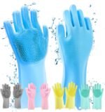 Anubhav Janni Silicone Hand Gloves Magic Dish Washing Gloves Silicon Cleaning Kitchen Dishwashing Pet Grooming Great Dish Car Built In Scrubber Reusable Heat Resistant Kitchen Bathroom (1 Pair)
