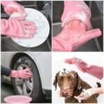 Anubhav Janni Silicone Hand Gloves Magic Dish Washing Gloves Silicon Cleaning Kitchen Dishwashing Pet Grooming Great Dish Car Built In Scrubber Reusable Heat Resistant Kitchen Bathroom (1 Pair) - Image 4