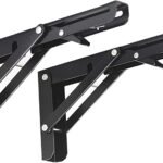 Anubhav Janni Bracket 20 Cm Folding Shelf Brackets Heavy Duty Collapsible Bracket Black DIY L For Workbench Table Hinge Stainless Steel Wall Mount Hinge With Screws Pair Foldable Set (1 Pair)