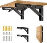 Anubhav Janni Bracket 30 Cm Folding Shelf Brackets Heavy Duty Wall Mount Black Metal Braces Space Saving Collapsible Support Hinges DIY Kitchen Garage Workbench Laundry Room Table (1 Pair)