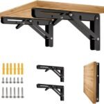 Anubhav Janni Bracket 30 Cm Folding Shelf Brackets Heavy Duty Wall Mount Black Metal Braces Space Saving Collapsible Support Hinges DIY Kitchen Garage Workbench Laundry Room Table (1 Pair)