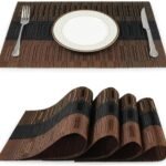 Anubhav Janni Place Mat Brown Line Dining Table Placemats Woven Vinyl Plastic Mats Non Slip Heat Resistant Stain Washable Easy to Clean Mats Kitchen Decor mats Material Washable (Pack Of 2 Pcs)
