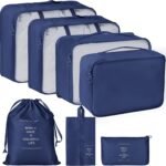 Anubhav Janni Travel Bag Dark Blue Set Organizer Packing Cubes Lightweight Luggage Organizers With Laundry Or Toiletry Organiser in Cosmetics Makeup Bags Shoe For Travel (Set Of 7)
