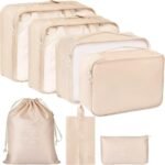 Anubhav Janni 7 Pcs Travel Bag Cream Packing Cubes Travel Organizer Bags Luggage Clothes Space Savers Suitcase Cosmetics Underwear Socks Shoes Toiletry Laundry Luggage Organizers (Set Of 7)