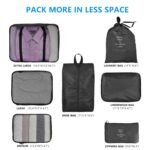 Anubhav Janni 7 Pcs Travel Bag Black Organizer Set Packing Cubes With Shoe Bag Printed Storage Bags For Clothes Makeup Toiletries Clothes Space Savers Cosmetics Underwear Socks Shoes (Set Of 7) - Image 2