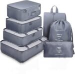 Anubhav Janni Travel Bag Grey Organizer Pouch Packing Cubes for Clothes Space Savers Bags Cosmetics Underwear Socks Shoes Toiletry Laundry Organiser pouche Cosmetics Makeup Shoes (Set Of 7)
