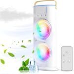 Anubhav Janni Double Fan Ended Spray Portable Cooling Mist With Dual Nozzles and Remote Control Colorful LED Lights USB Rechargeable Swing Perfect for Home Office Outdoor (Pack Of 1 Pcs)