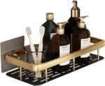 Anubhav Janni Bathroom Rack Golden Wall-Mounted Shelf Multipurpose Self-Adhesive Storage Organizer for Toiletries Accessories No-Drill Rustproof Holder Aluminium Heavy Duty Self (pack of 1)