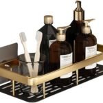Anubhav Janni Bathroom Rack Golden Wall-Mounted Shelf Multipurpose Self-Adhesive Storage Organizer for Toiletries Accessories No-Drill Rustproof Holder Aluminium Heavy Duty Self (pack of 1)