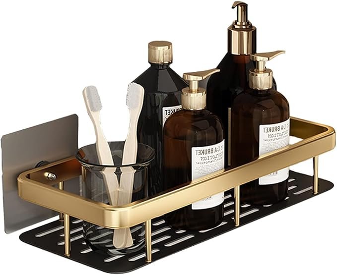 Anubhav Janni Bathroom Rack Golden Wall-Mounted Shelf Multipurpose Self-Adhesive Storage Organizer for Toiletries Accessories No-Drill Rustproof Holder Aluminium Heavy Duty Self (pack of 1) Anubhav Janni Bathroom Rack Golden Wall-Mounted Shelf Multipurpose Self-Adhesive Storage Organizer for Toiletries Accessories No-Drill Rustproof Holder Aluminium Heavy Duty Self (pack of 1) - Image 1