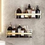 Anubhav Janni Bathroom Rack Golden Wall-Mounted Shelf Multipurpose Self-Adhesive Storage Organizer for Toiletries Accessories No-Drill Rustproof Holder Aluminium Heavy Duty Self (pack of 1) - Image 2