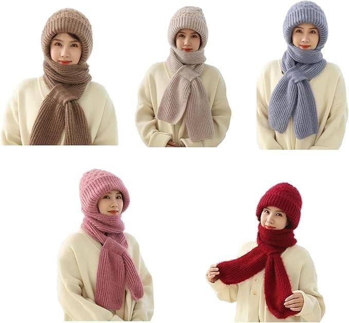 Anubhav Janni 2 in 1 Winter Cap Windproof Scarf With Warm Stole Soft Knitted Beanie Hats with Woolen Mufflers Stylish Caps for Women Girls Integrated Ear Protection Hat Elastic (pack of 1) Anubhav Janni 2 in 1 Winter Cap Windproof Scarf With Warm Stole Soft Knitted Beanie Hats with Woolen Mufflers Stylish Caps for Women Girls Integrated Ear Protection Hat Elastic (pack of 1) - Image 1
