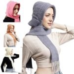Anubhav Janni 2 in 1 Winter Cap Windproof Scarf With Warm Stole Soft Knitted Beanie Hats with Woolen Mufflers Stylish Caps for Women Girls Integrated Ear Protection Hat Elastic (pack of 1) - Image 8
