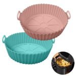 Anubhav Janni Air Fryer Liners Silicone Tray Reusable fryer Basket Liner Round Nonstick Heat Resistant Accessories Easy Clean Cooking Insert with Handles Baking Pot Ear Oven (pack of 1)