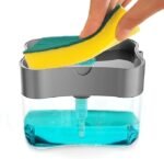 Anubhav Janni Square Soap Dispenser for Kitchen and Sponge Holder Dish Sink dishwashing Dishwasher Liquid Instant Refill Durable Pump Free Countertop Bathroom Accessories (pack of 1)