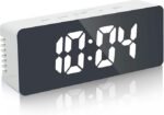Anubhav Janni Digital Alarm Mirror Clock for Heavy Sleepers LED Table Study Students Office Bedroom with Loud Sound Automatic Sensor Date Temperature Large Display Kids Snooze (pack of 1)