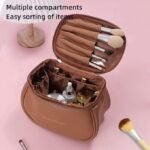 Anubhav Janni Travel Makeup Bag Waterproof Leather Makeup Organizer with Wide Opening Dividers Handle Portable – Handle Divider Stylish Toiletry Brush Case for Women Girls Bag (pack of 1) - Image 7