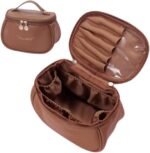 Anubhav Janni Travel Makeup Bag Waterproof Leather Makeup Organizer with Wide Opening Dividers Handle Portable – Handle Divider Stylish Toiletry Brush Case for Women Girls Bag (pack of 1) - Image 8