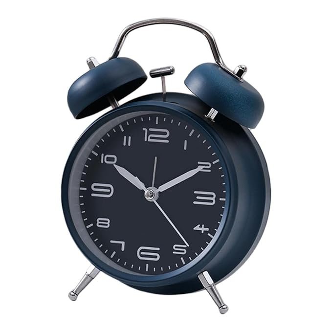 Anubhav Janni Alarm Clock Dark Blue Wind Up Mechanical Bell Home Garden Clocks Classic Twin Analog Retro Metal Table with Night Light and Loud Ringer for Heavy Sleepers (pack of 1) Anubhav Janni Alarm Clock Dark Blue Wind Up Mechanical Bell Home Garden Clocks Classic Twin Analog Retro Metal Table with Night Light and Loud Ringer for Heavy Sleepers (pack of 1) - Image 1