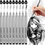 Anubhav Janni 9 Pcs Pigment Liner Pen Set Micro-Pen Fine liner Ink Pens Multi Drawing for Sketching Illustration Journaling micro Point Artist with Tip Sizes Waterproof Black (pack of 1)