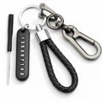 Anubhav Janni Anti-lost car Keychain with Phone Number Tag Leather Keyring Metal Double Pendants Stylish Accessories for Car Bike Office and Home Perfect Men Women Universal Plate (pack of 1)