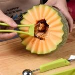 Anubhav Janni 4 in 1 Fruit Scoop Stainless Steel Watermelon Cutter Melon Baller Set Scooper Seed Remover Knife for Dig Pulp Separator Slicer4 Slicer Professional Carving Tools (pack of 1) - Image 4