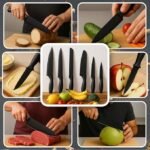 Anubhav Janni 6 Pcs Kitchen Knife Set with Covers High Carbon Stainless Steel Black Coated Professional Chef Bread Utility Paring Knives for Home and Restaurant Cooking (pack of 1) - Image 5