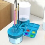 Anubhav Janni 3 in 1 Paint Brush Rinser Blue Cleaner with Tray  Water Circulation Paintbrush Drain Holder Watercolor Dispenser Palette Washer Tool Palette Holder (pack of 1) - Image 8
