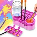 Anubhav Janni 3 in 1 Paint Brush Rinser Pink Cleaner with Tray  Water Circulation Paintbrush Drain Holder Watercolor Dispenser Palette Washer Tool Palette Holder (pack of 1) - Image 8