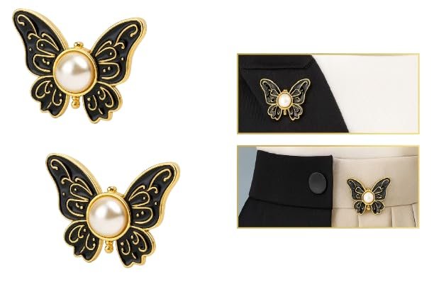 Anubhav Janni Black Butterfly Clip Jeans Tightener Button with Pearl Center Removable Waist Adjuster Clip Jeans Pants Skirts No-Sew Waistband Reducer Fashion Brooch Buttons Loose Pants (pack of 1) Anubhav Janni Black Butterfly Clip Jeans Tightener Button with Pearl Center Removable Waist Adjuster Clip for Jeans Pants Skirts No-Sew Waistband Reducer Fashion Brooch Jean Buttons Loose Pants (pack of 1) - Image 1