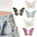 Anubhav Janni Black Butterfly Clip Jeans Tightener Button with Pearl Center Removable Waist Adjuster Clip for Jeans Pants Skirts No-Sew Waistband Reducer Fashion Brooch Jean Buttons Loose Pants (pack of 1) - Image 3