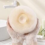 Anubhav Janni Round Loofah Scrubbing Brush Ultra Soft Bath Sponge Pouf Body Scrubber for Shower, Exfoliating Mesh with Suction Women and Kids Round Mesh Perfect Refreshing Cleansing (pack of 1) - Image 2