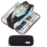 Anubhav Janni New Black Special Pencil Pouch Case Large Cases For Girls Boys Big Capacity Pen Pouch With 3 Compartments School Stationary Office Aesthetic Cute Metal (pack of 1) - Image 2