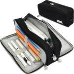 Anubhav Janni New Black Special Pencil Pouch Case Large Cases For Girls Boys Big Capacity Pen Pouch With 3 Compartments School Stationary Office Aesthetic Cute Metal (pack of 1) - Image 5