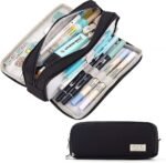 Anubhav Janni New Black Special Pencil Pouch Case Large Cases For Girls Boys Big Capacity Pen Pouch With 3 Compartments School Stationary Office Aesthetic Cute Metal (pack of 1) - Image 7