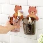 Anubhav Janni Teddy Toothbrush Holder with Self Adhesive Sticker Unique Design Bear for Bathroom Wall Mounted Toothpaste Stand Wash Basin No Nails Drill Clear Tooth Brush Cute (pack of 1) - Image 5