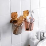 Anubhav Janni Teddy Toothbrush Holder with Self Adhesive Sticker Unique Design Bear for Bathroom Wall Mounted Toothpaste Stand Wash Basin No Nails Drill Clear Tooth Brush Cute (pack of 1) - Image 6